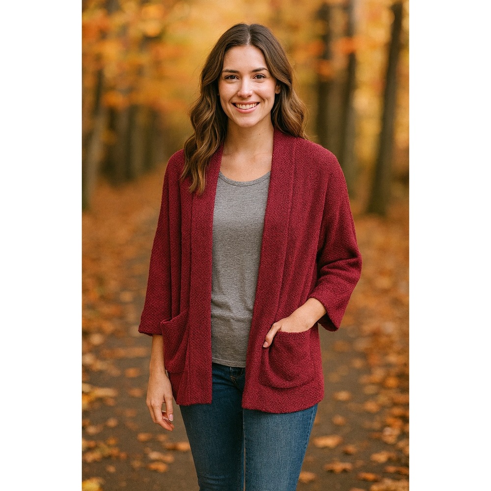 Marine Layer Burgundy Textured Knit Open Front Cardigan Sweater Women Small